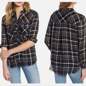 Rails Redding Black and Gray Frayed Blouse